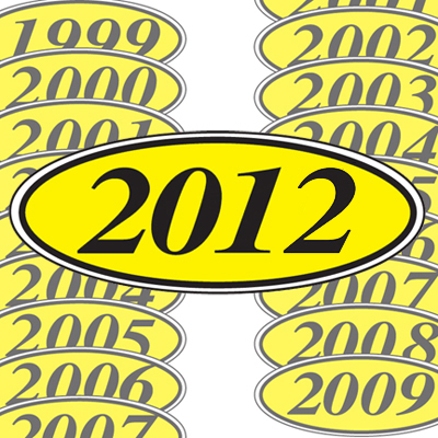 Black and Yellow Oval Year Model Sticker