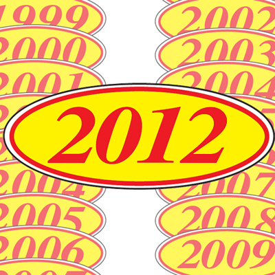 Red and Yellow Oval Year Model Sticker