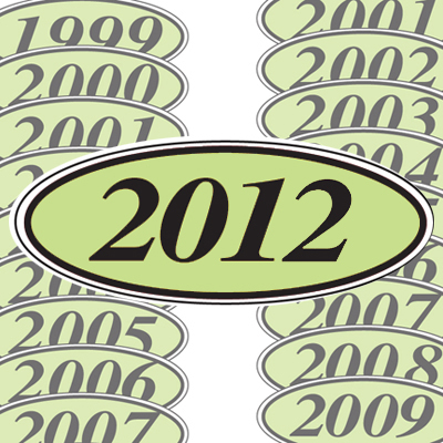 Chartreuse and Black Oval Year Model Sticker