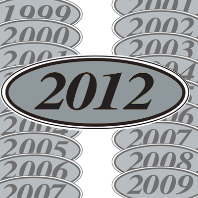 Silver and Black Oval Year Model Sticker